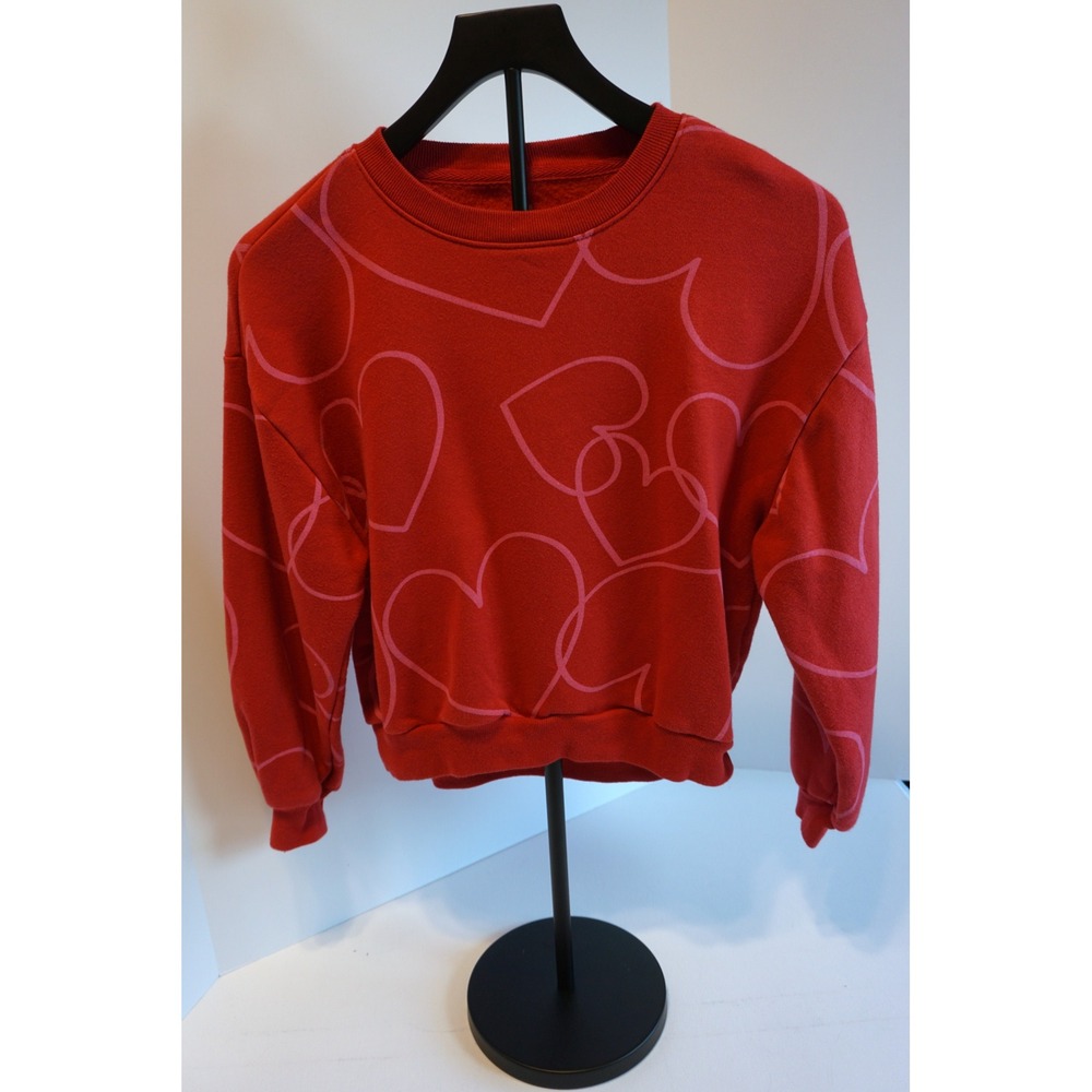 Gap Kids Red Pink Heart Outline Fleece Crewneck Sweatshirt Large 10